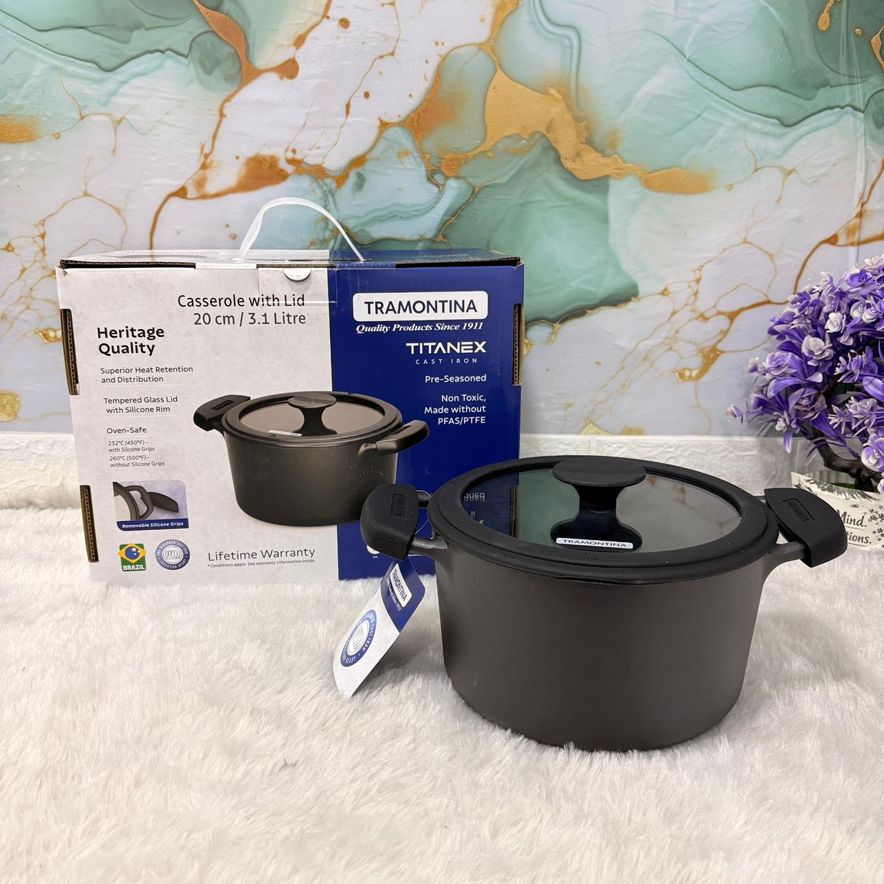 AM7409 Tramontina TITANEX Pre-Seasoned Cast Iron Casserole - 20 cm