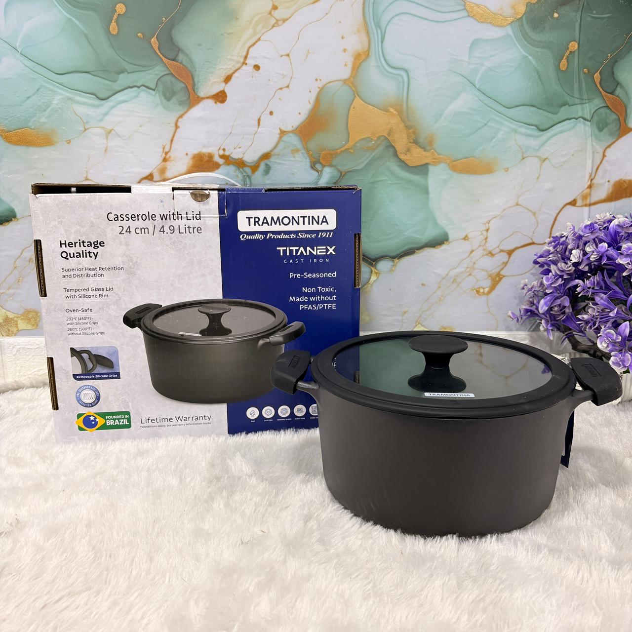 AM7408 Tramontina TITANEX Pre-Seasoned Cast Iron Casserole - 24 cm