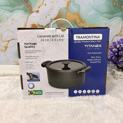 AM7408 Tramontina TITANEX Pre-Seasoned Cast Iron Casserole - 24 cm