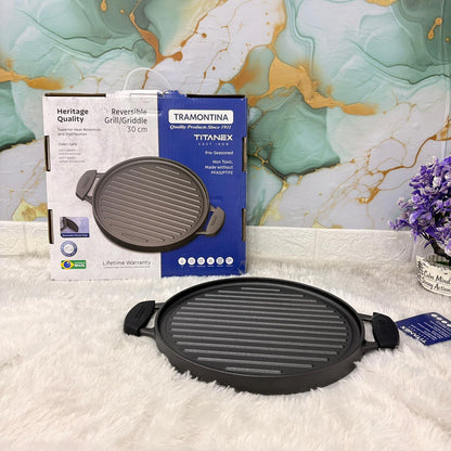 AM7405 Tramontina TITANEX Pre-Seasoned 2in1 Cast Iron Reversible Grill & Griddle - 30 cm