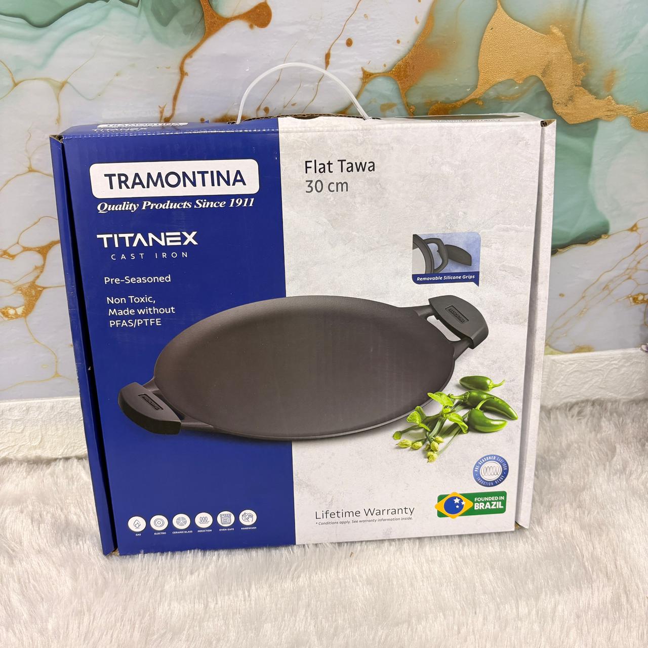 AM7406 Tramontina TITANEX Pre-seasoned Cast Iron Twin Handle Tawa - 30 cm