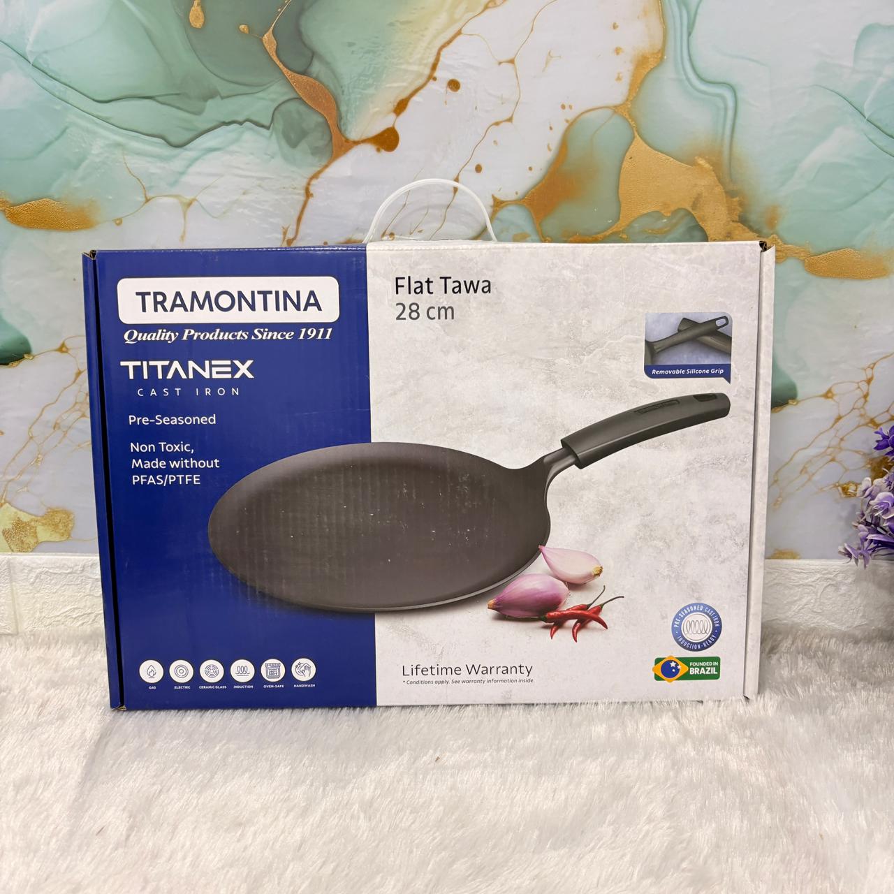 AM7400 Tramontina TITANEX Pre-seasoned Cast Iron Dosa Tawa - 28 cm