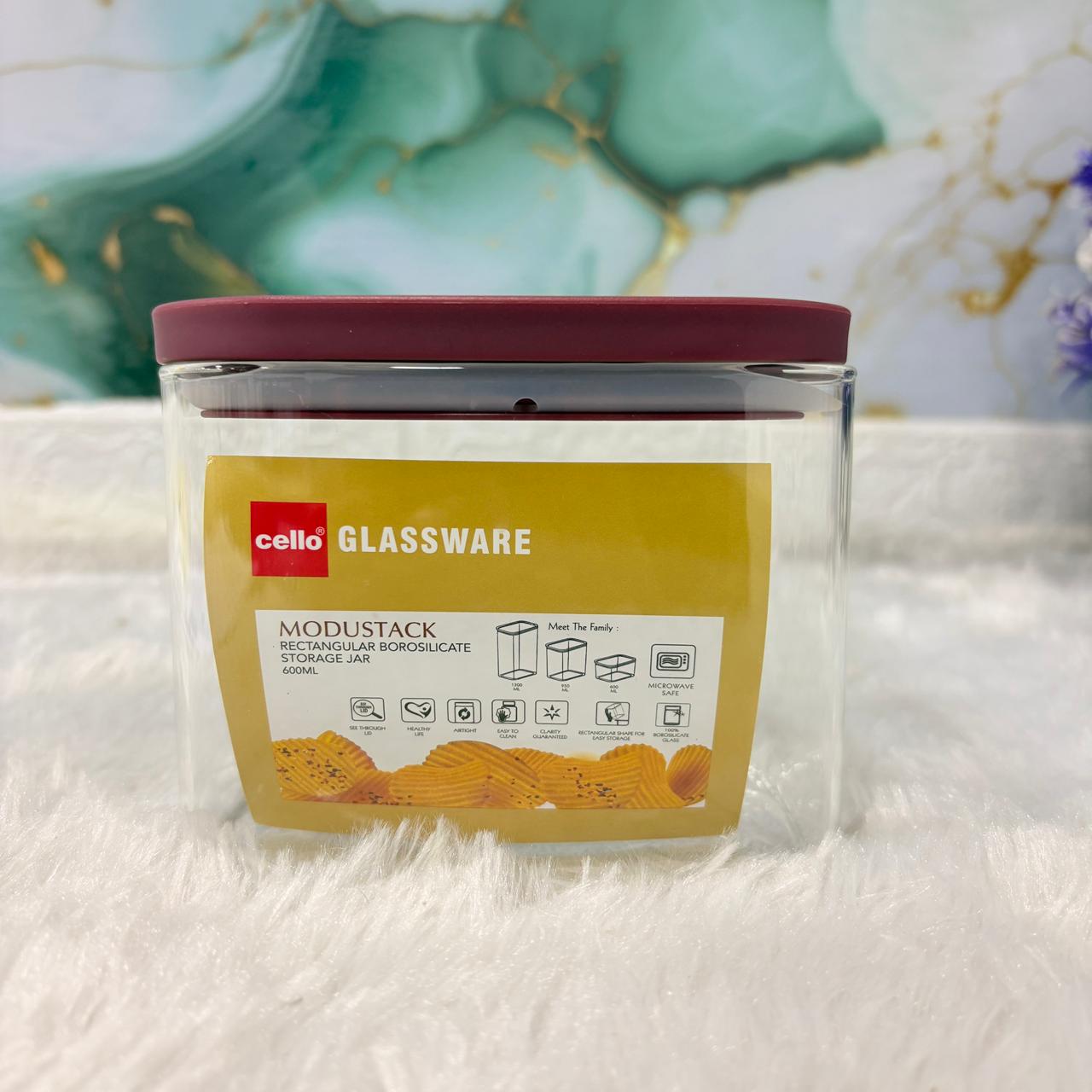AM7440 Cello Modustack Rectangular Borosilicate Storage Jar, 600ml
