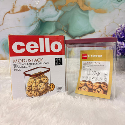 AM7441 Cello Modustack Rectangular Borosilicate Glass Storage Jar, 950ml