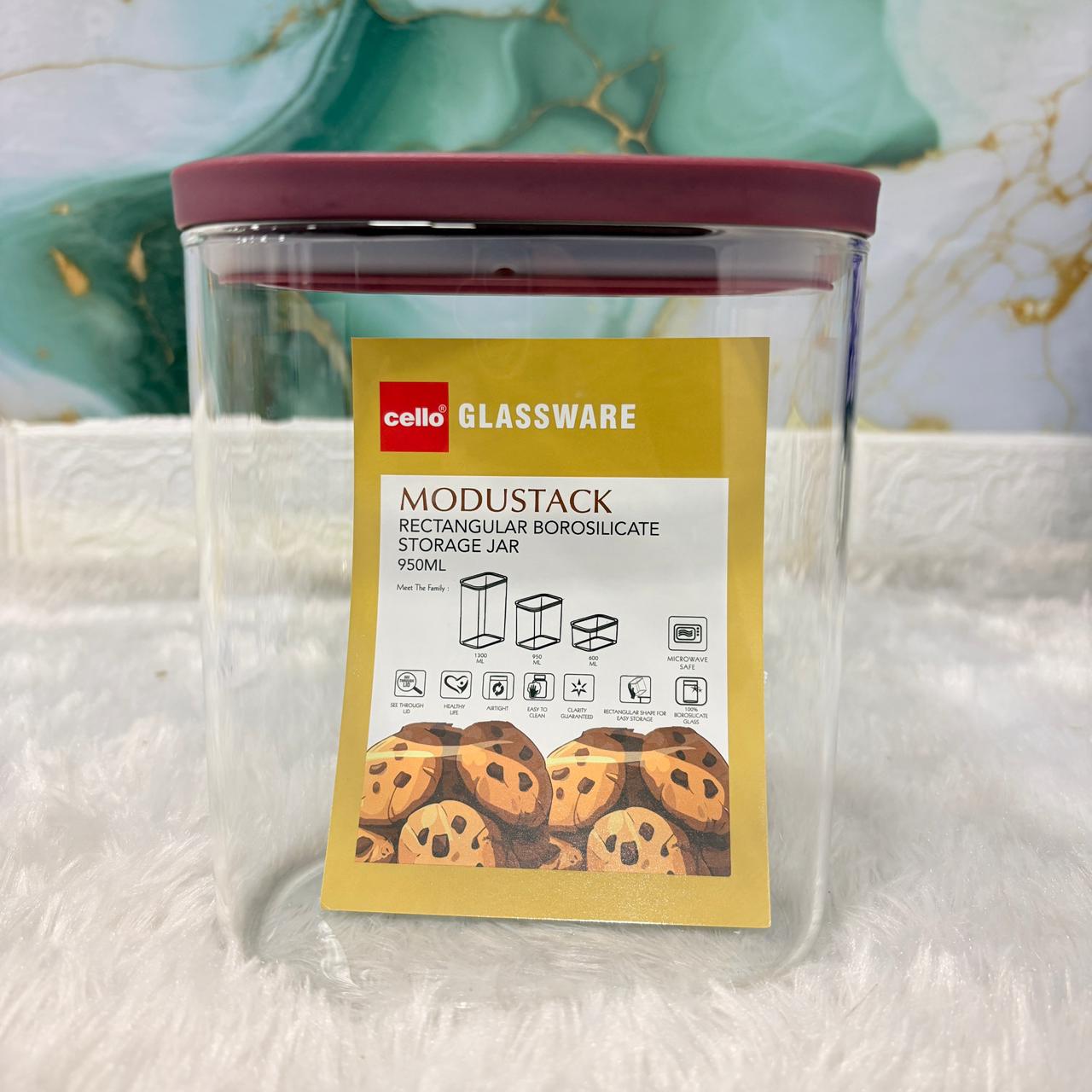 AM7441 Cello Modustack Rectangular Borosilicate Glass Storage Jar, 950ml