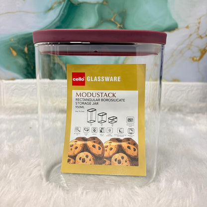 AM7441 Cello Modustack Rectangular Borosilicate Glass Storage Jar, 950ml