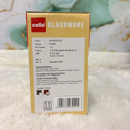 AM7441 Cello Modustack Rectangular Borosilicate Glass Storage Jar, 950ml