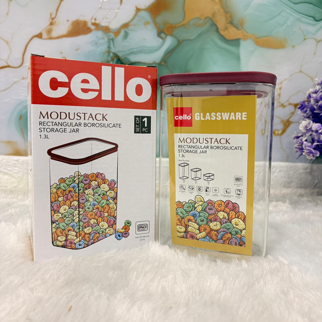 AM7442 Cello Modustack Rectangular Borosilicate Storage Jar, 1.3L