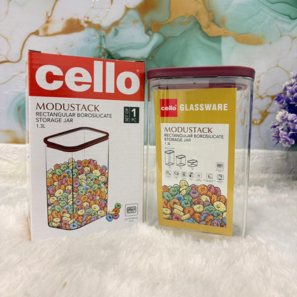 AM7442 Cello Modustack Rectangular Borosilicate Storage Jar, 1.3L