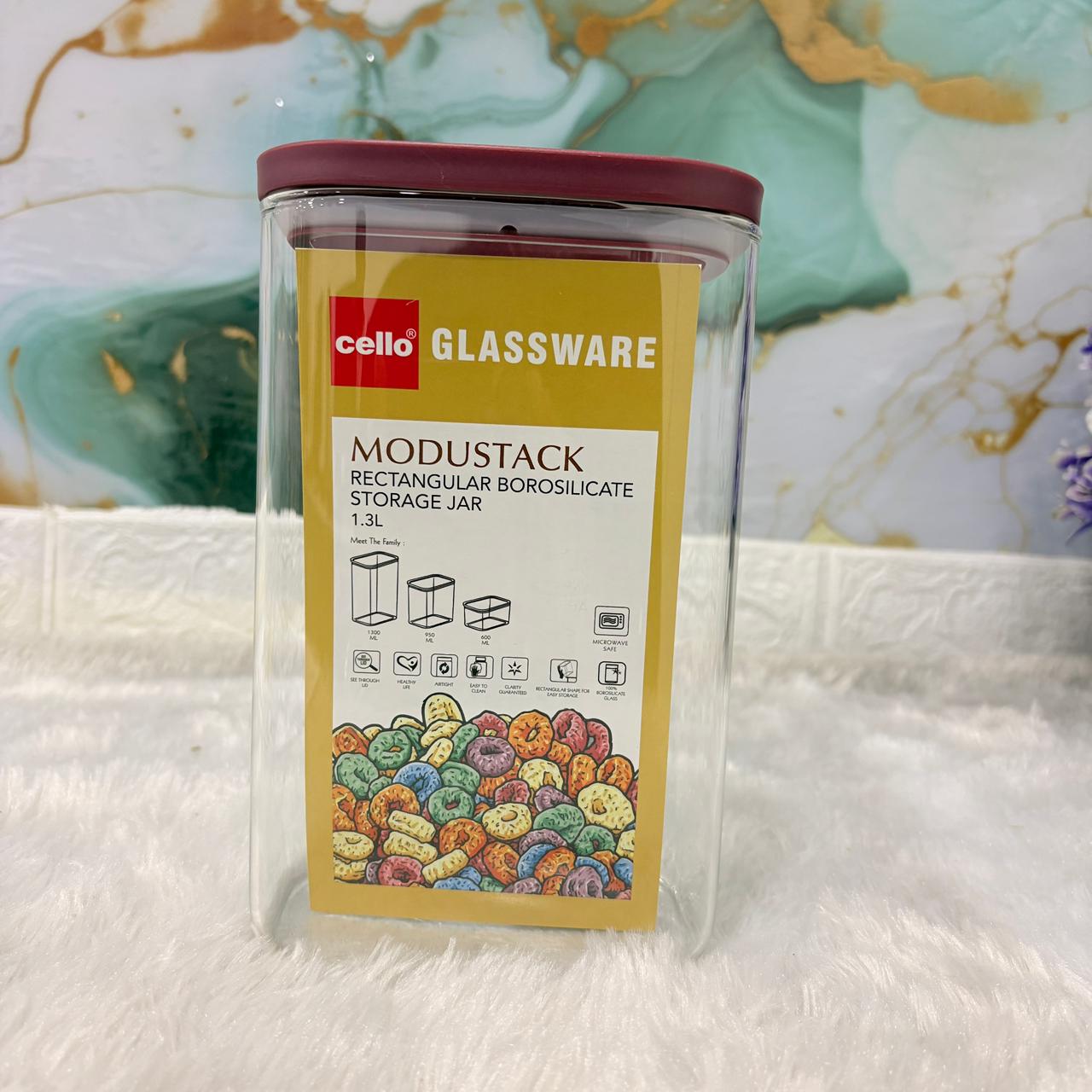 AM7442 Cello Modustack Rectangular Borosilicate Storage Jar, 1.3L