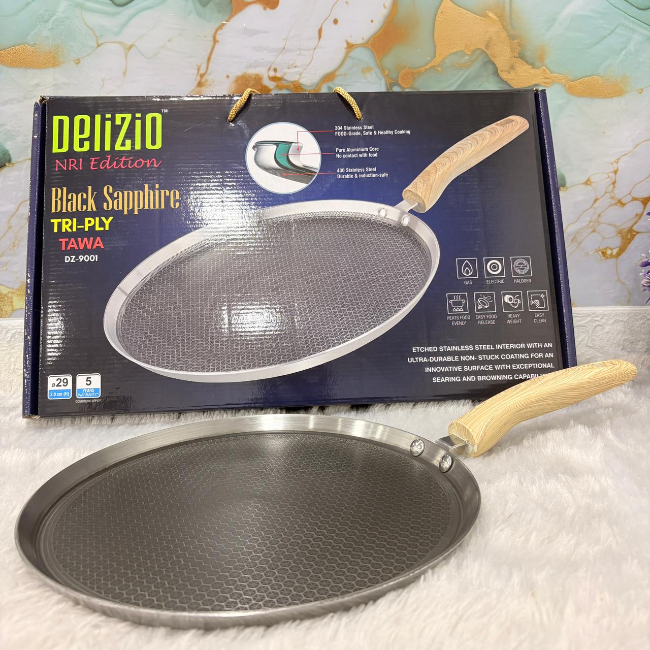 AM7443 Delizio Black Sapphire Tri-Ply Tawa (29cm) – NRI Edition