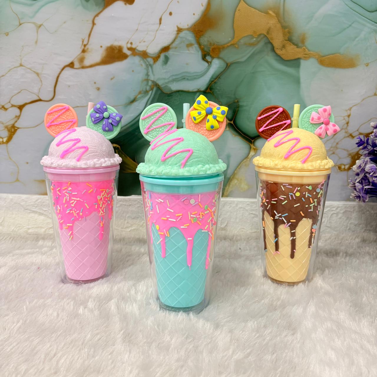 AM7445 Dessert-Themed Ice Cream Sundae Tumbler with Straw