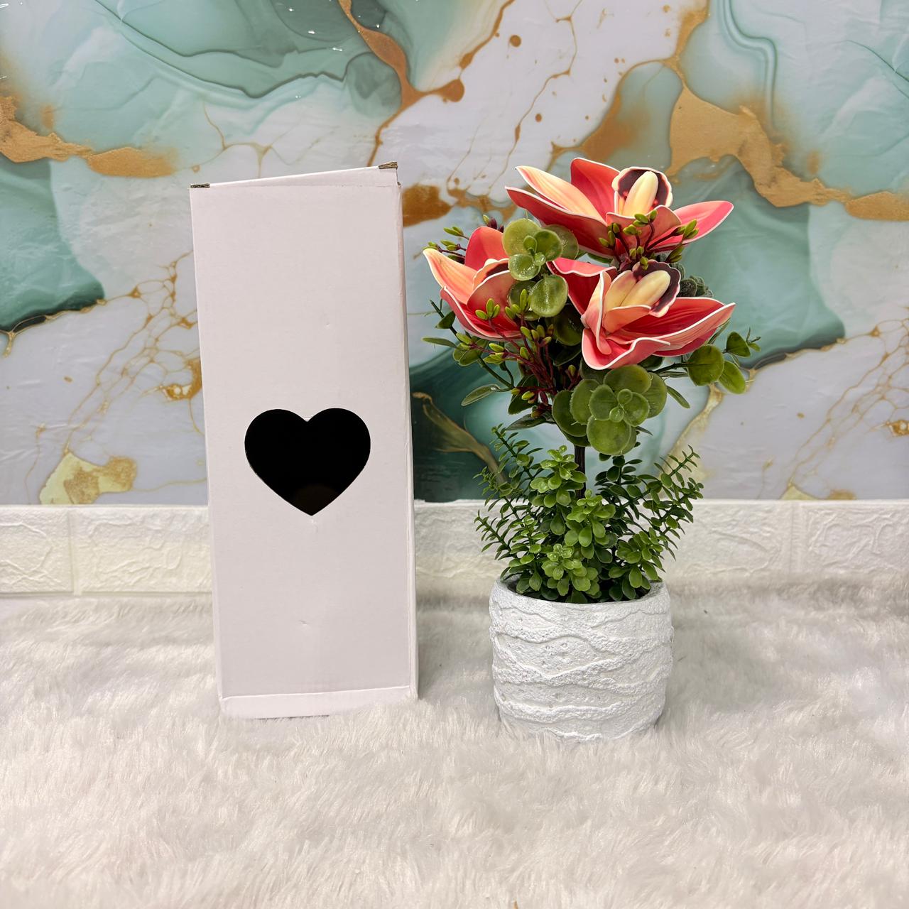AM7447 Artificial Orchid Potted Plant with Heart-Cutout Gift Box
