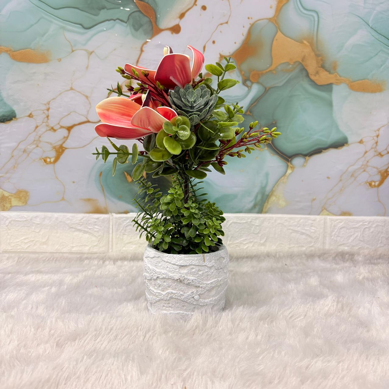 AM7447 Artificial Orchid Potted Plant with Heart-Cutout Gift Box