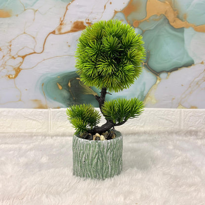 AM7449 Mini Artificial Pine Bonsai in Textured Stone-Style Pot