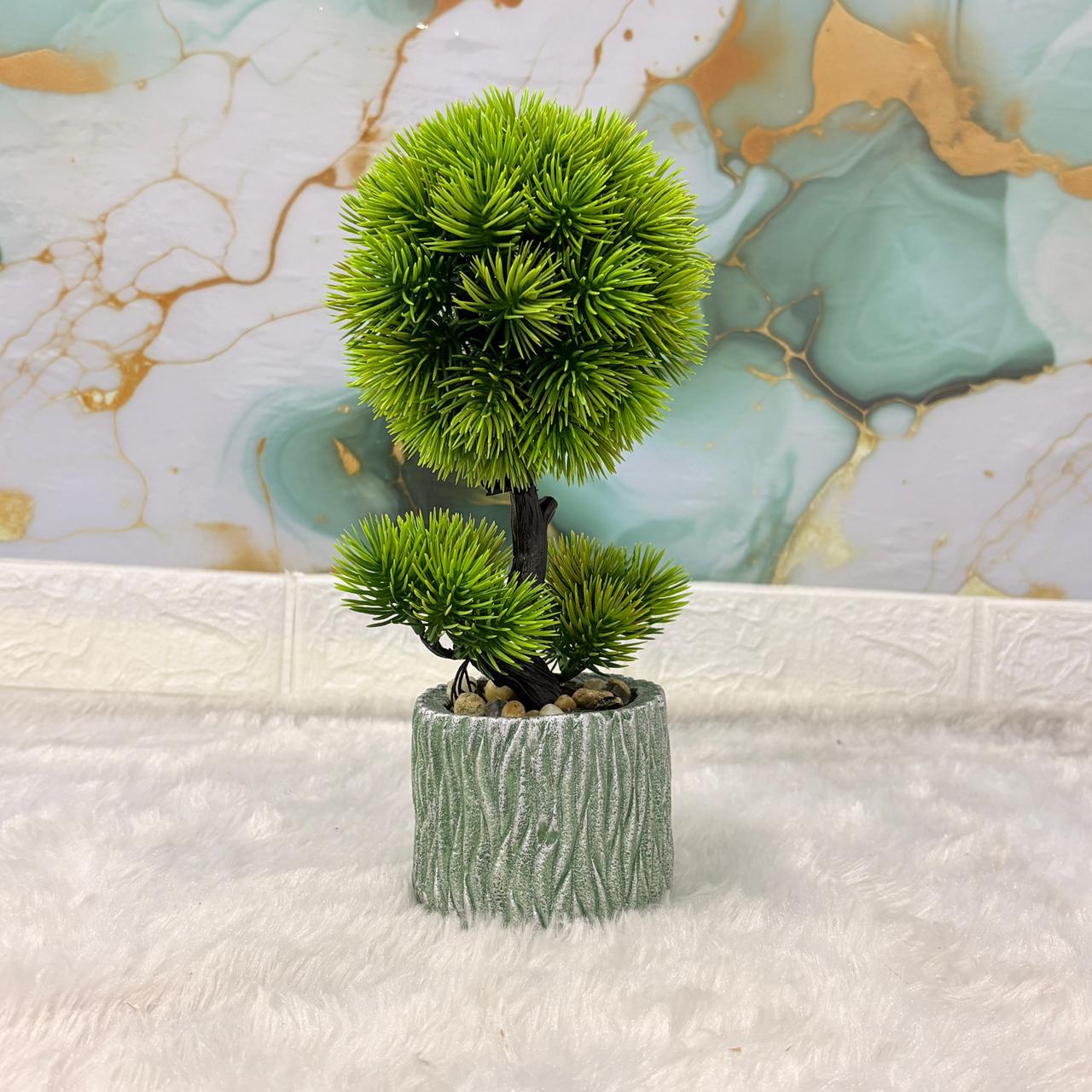 AM7449 Mini Artificial Pine Bonsai in Textured Stone-Style Pot