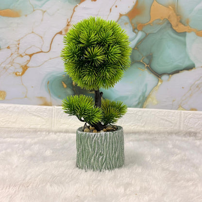 AM7449 Mini Artificial Pine Bonsai in Textured Stone-Style Pot