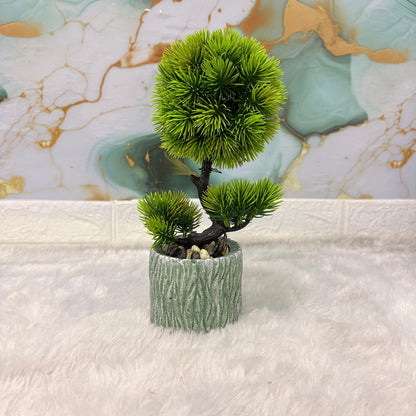 AM7449 Mini Artificial Pine Bonsai in Textured Stone-Style Pot