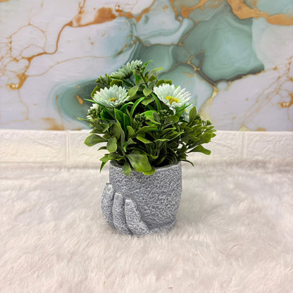 AM7450 Artificial Daisy Plant in Creative Human Hand Shaped Decorative Resin Pot