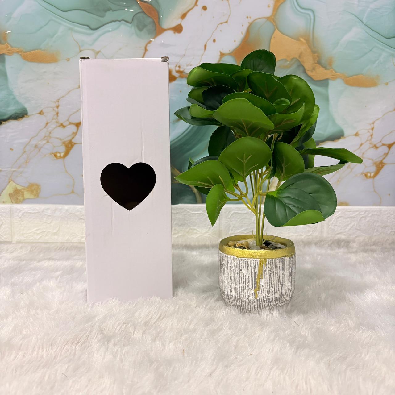 AM7453 Artificial Eucalyptus Money Plant in Gold-Rimmed Textured Pot