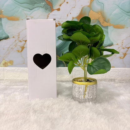 AM7453 Artificial Eucalyptus Money Plant in Gold-Rimmed Textured Pot