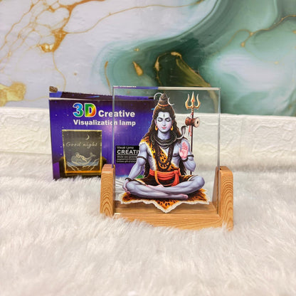 AM7456 Lord Shiva 3D Illusion LED Night Light with Wooden Base Decor