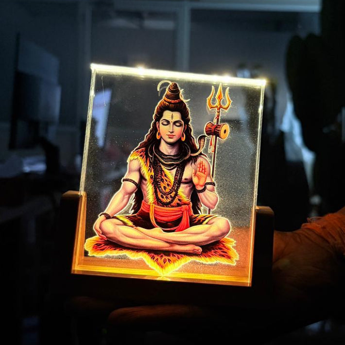 AM7456 Lord Shiva 3D Illusion LED Night Light with Wooden Base Decor