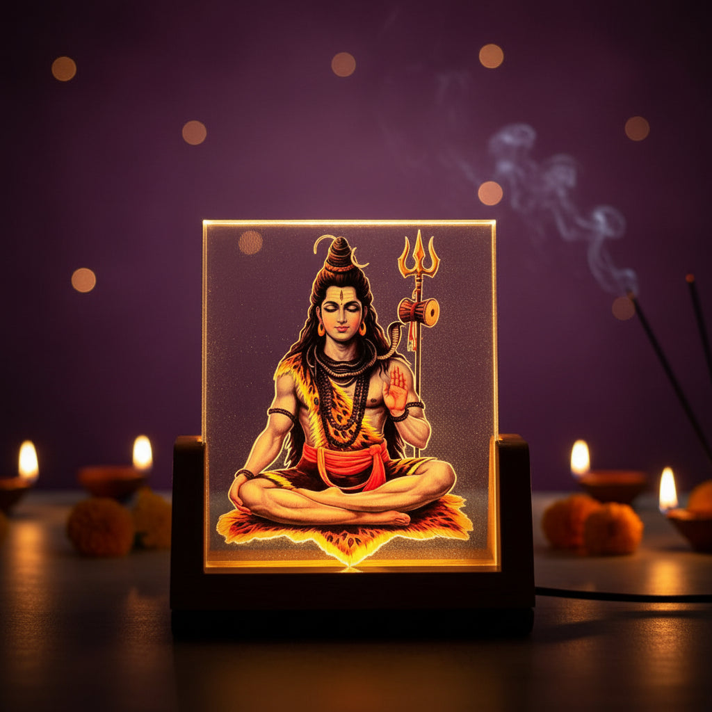 AM7456 Lord Shiva 3D Illusion LED Night Light with Wooden Base Decor