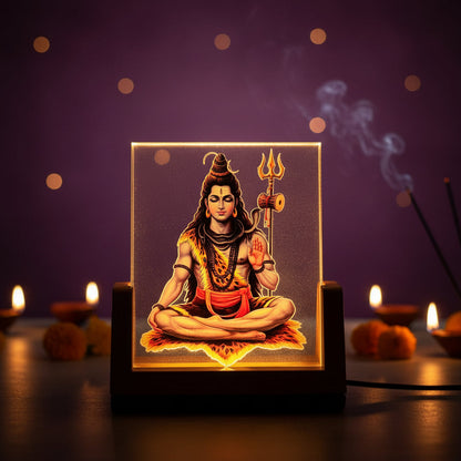 AM7456 Lord Shiva 3D Illusion LED Night Light with Wooden Base Decor