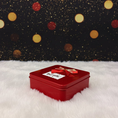 AM7457 Square Metal Gift Tin Box with Decorative Bow and "Best Wishes" Label