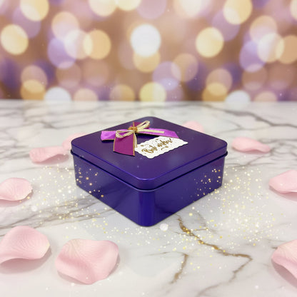 AM7457 Square Metal Gift Tin Box with Decorative Bow and "Best Wishes" Label