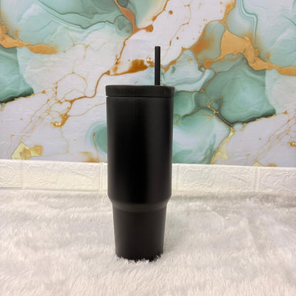 AM7458 Matte Black Insulated Travel Tumbler with Ergonomic Handle and Straw