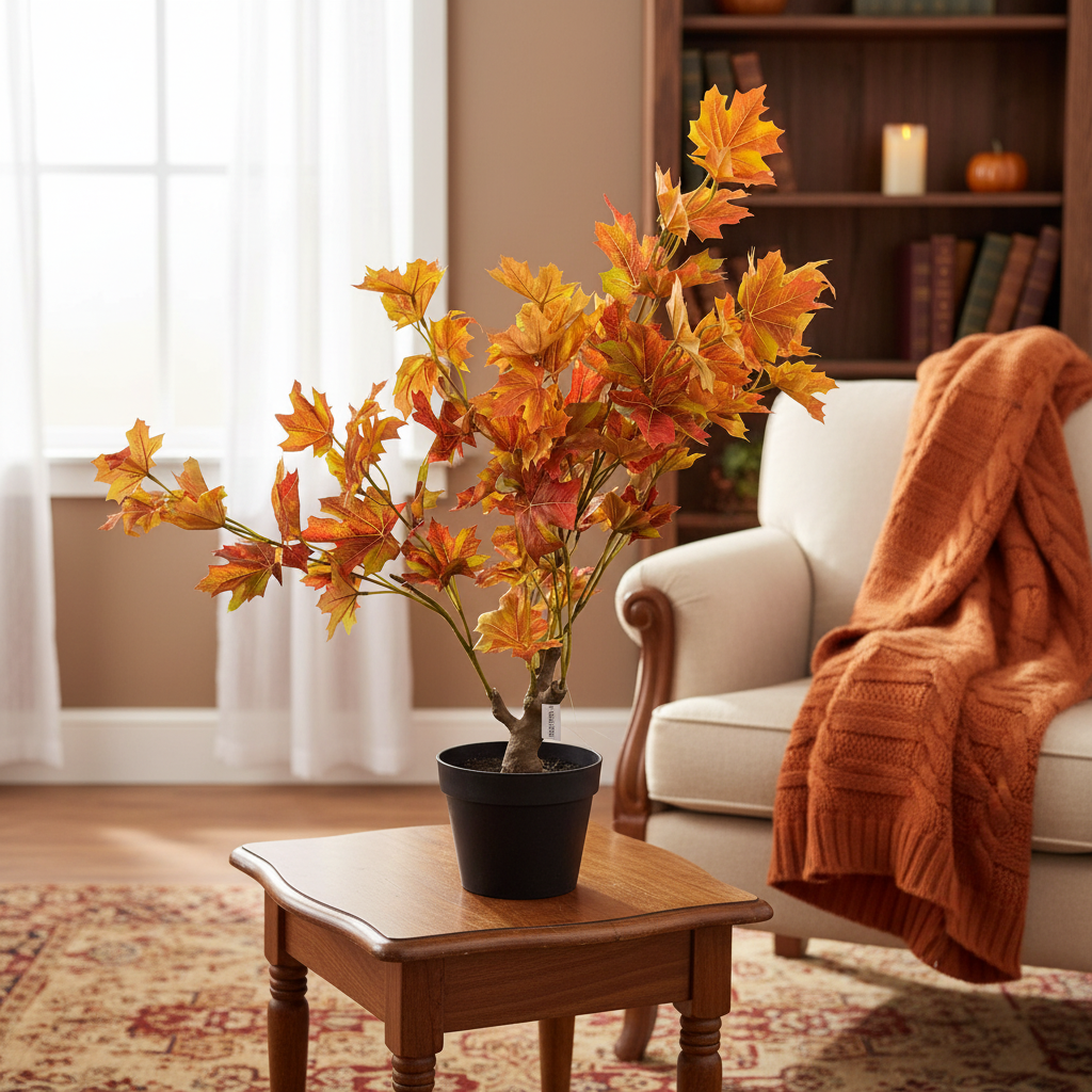 AM7466 SMALL Artificial Autumn Maple Leaf Potted Tree Warm Tones