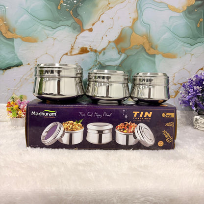 AM7481 Madhuram Prime Quality Stainless Steel Tin Containers - Set of 3