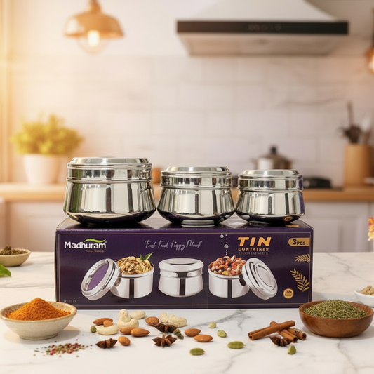 AM7481 Madhuram Prime Quality Stainless Steel Tin Containers - Set of 3