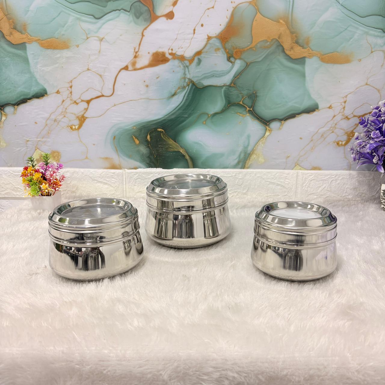 AM7481 Madhuram Prime Quality Stainless Steel Tin Containers - Set of 3