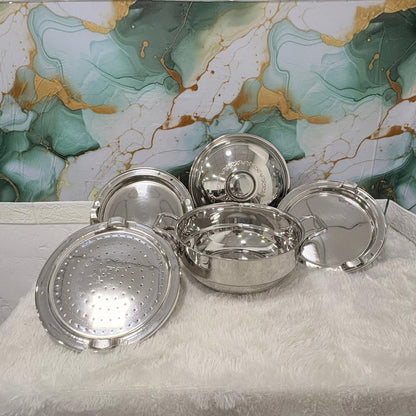 AM7482 Madhuram Signature Stainless Steel Multi Kadai Steamer Set of 9pc