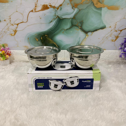 AM7483 Madhuram Kraft Handi – 2-Piece Stainless Steel Set with Lids (no1)