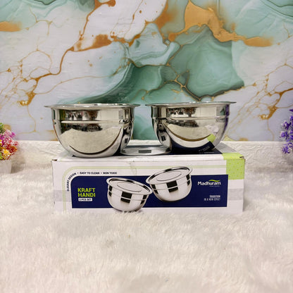 AM7484 Madhuram Kraft Handi – 2-Piece Stainless Steel Set with Lids (no.2)