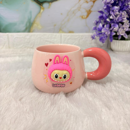 TM0302 3D Labubu Pink Ceramic Mug with Chunky Handle