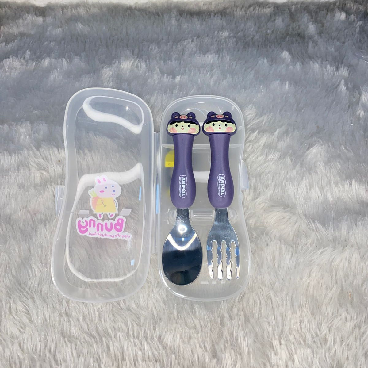 AM7511 Baby Self Feeding Spoon & Fork Set with Case | Stainless Steel Kids Cutlery 2-Piece Set