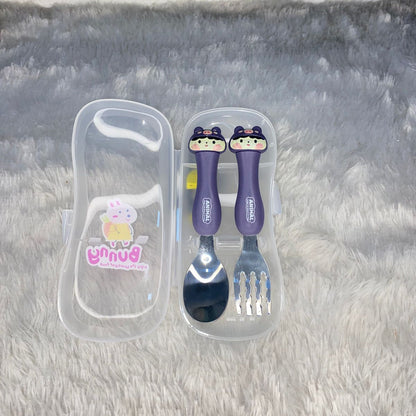 AM7511 Baby Self Feeding Spoon & Fork Set with Case | Stainless Steel Kids Cutlery 2-Piece Set