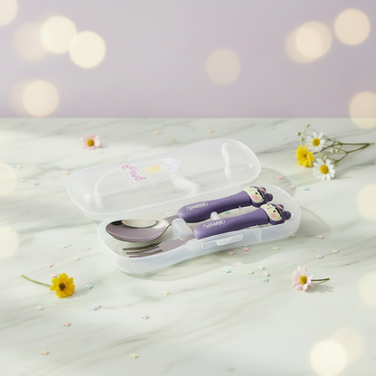 AM7511 Baby Self Feeding Spoon & Fork Set with Case | Stainless Steel Kids Cutlery 2-Piece Set