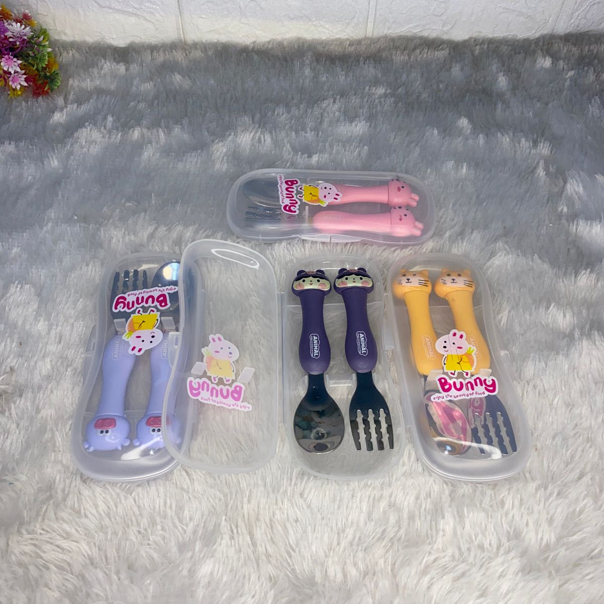 AM7511 Baby Self Feeding Spoon & Fork Set with Case | Stainless Steel Kids Cutlery 2-Piece Set