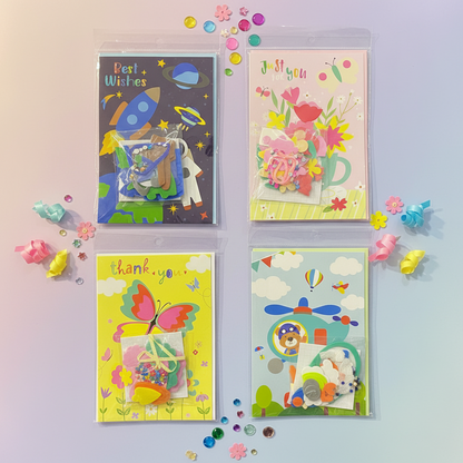 AM7516 Handmade DIY Greeting Card Kit for Kids - Creative 3D Craft Set with Space, Floral, and Butterfly Themes