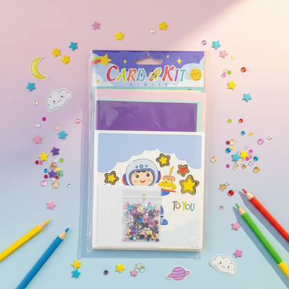 AM7518 Artistic Greeting Card DIY Activity Pack - Fun Stickers & Rhinestone Embellishment Kit for Kids Crafts