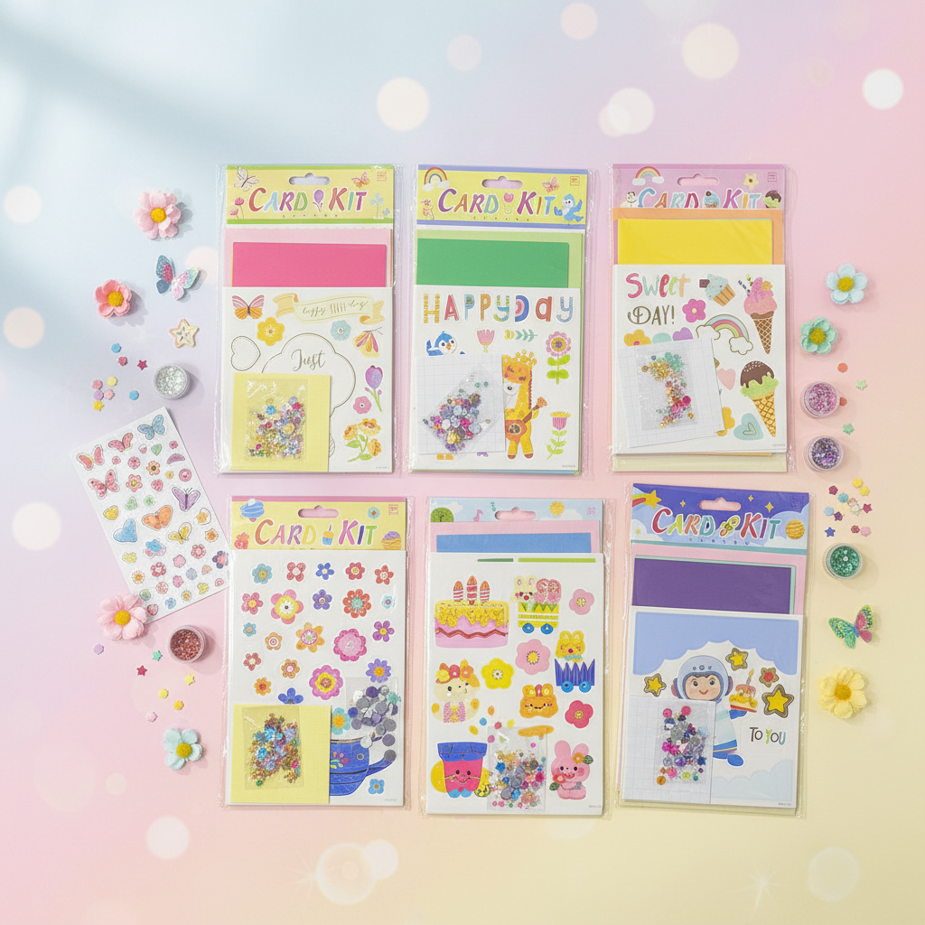 AM7518 Artistic Greeting Card DIY Activity Pack - Fun Stickers & Rhinestone Embellishment Kit for Kids Crafts