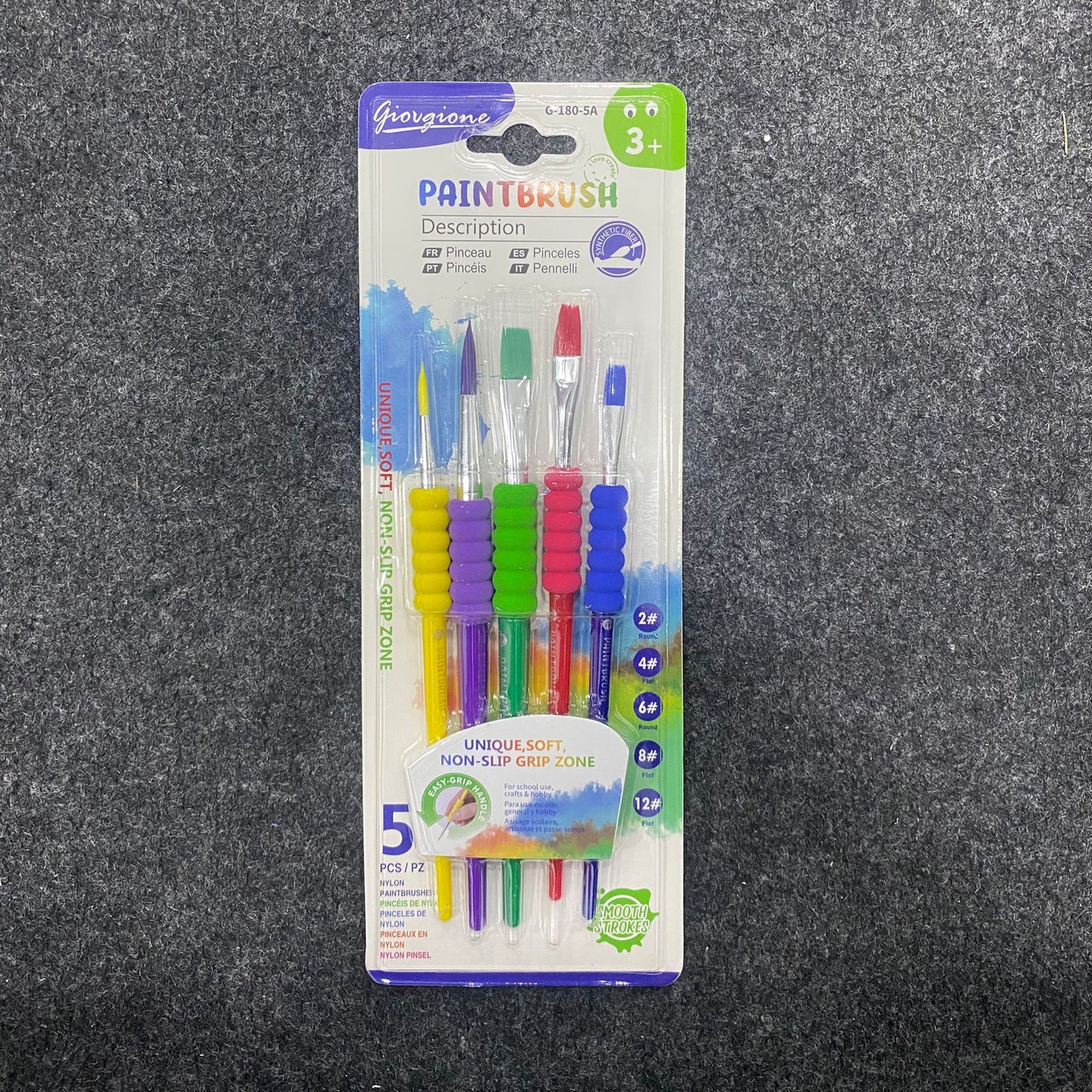 AM7525  Giorgione  Nylon Paintbrush Set with Easy-Grip Handles Set Of 5-Piece