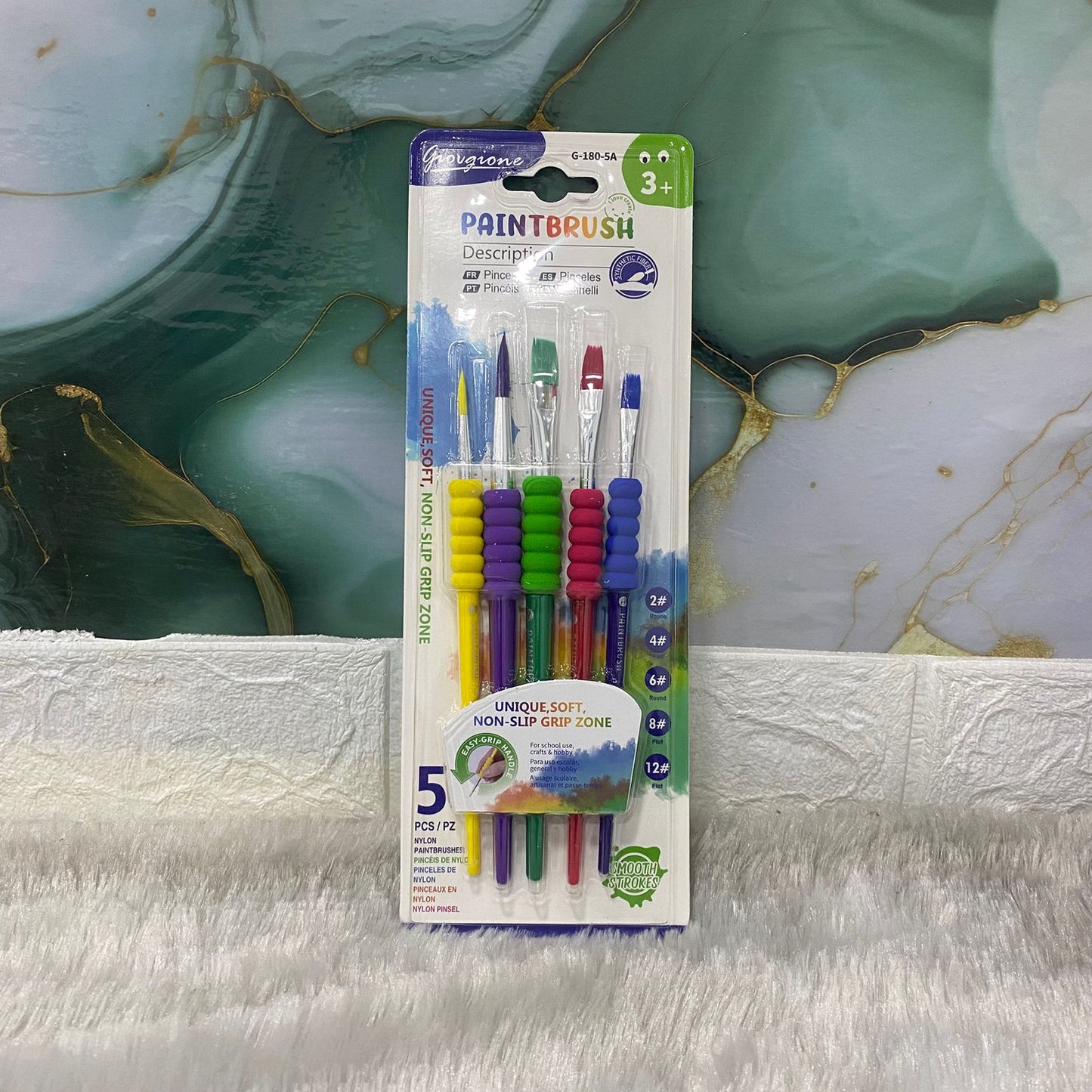 AM7525  Giorgione  Nylon Paintbrush Set with Easy-Grip Handles Set Of 5-Piece