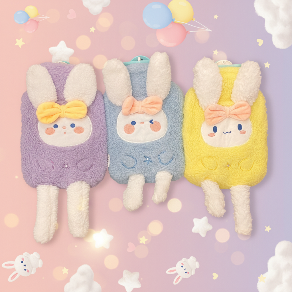 AM7530 Cute Bunny Plush Hot Water Bag with Soft Cover